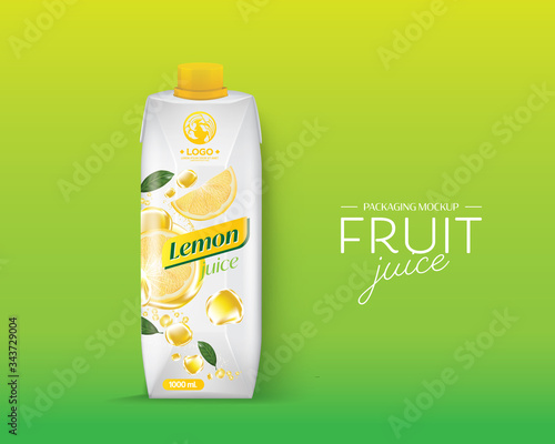 Realistic vector. Branding Design Packaging. Lemon juice. Template Packaging Design Lemon juice. Summary Brand of Lemon juice. juice box.