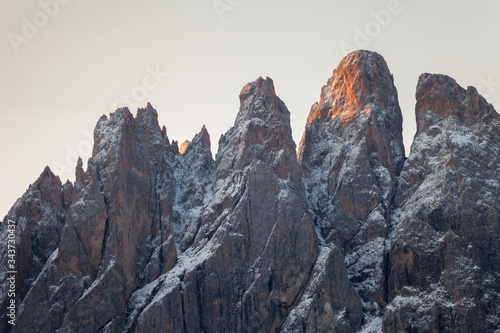 view on the Odle mount in Val di Funes, Dolomites at sunrise after an autumnal storm © TPhotography
