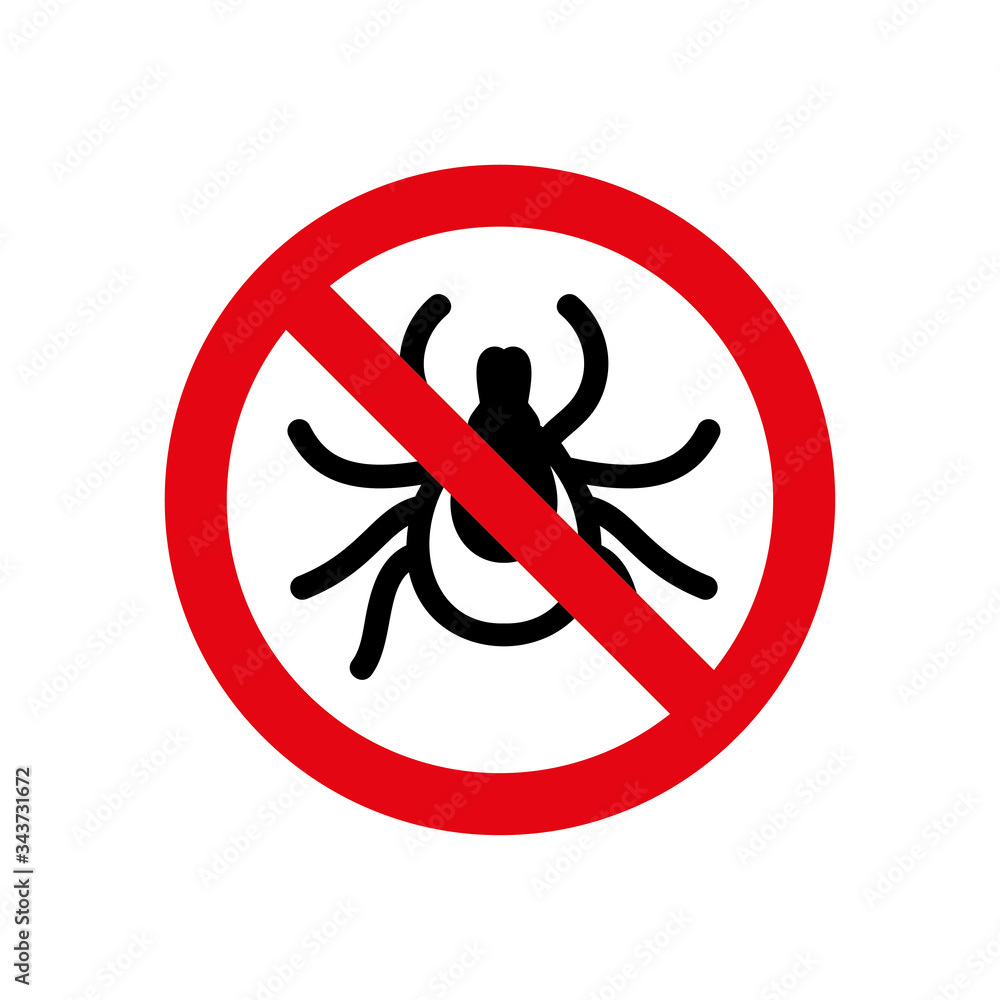 No tick, mite sign and red round warning symbol No tick, mite sign and red round warning symbol