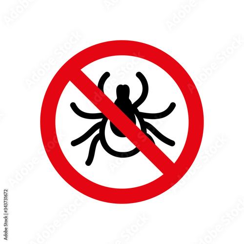 No tick, mite sign and red round warning symbol