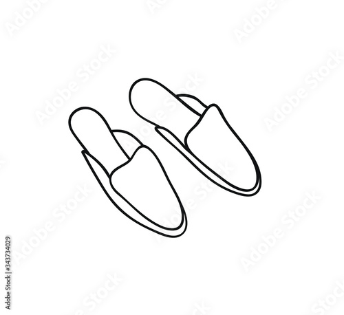 Hand Drawn Fashion Illustration Season Mules. Creative ink art work Summer Outfit Element. Actual vector drawing shoes. Black contour object on white background isolated