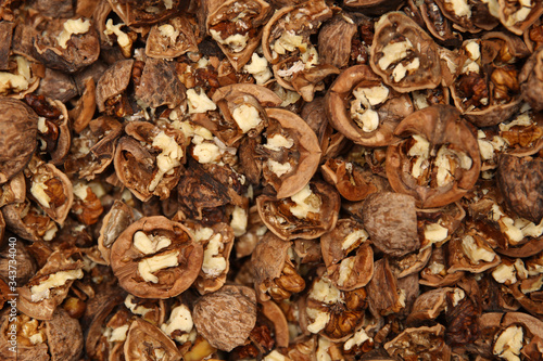 Heap of cracked wallnuts
