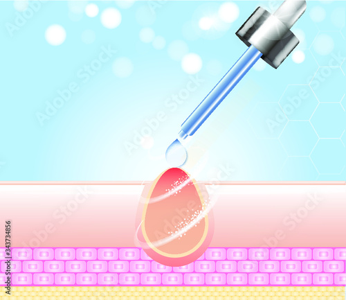 Three main layer of the human skin. skin aging stages diagrams, ollagen and elastin progressive decrease close up, skincare infographics. Illustration about medical diagram.