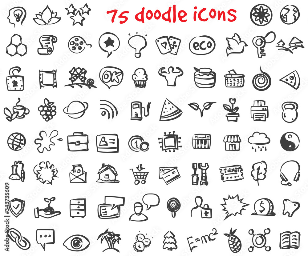 vector doodle icons set for web design