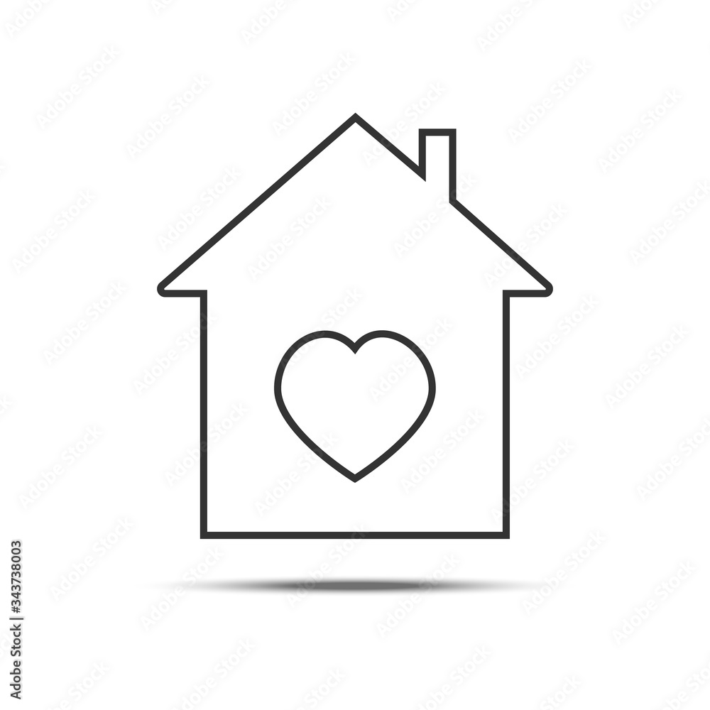 Home icon with heart, outline simple vector icon shows the message 