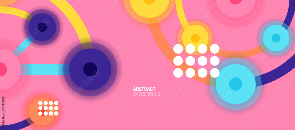 Flat style geometric abstract background, round dots or circle connections on color background. Technology network concept. Flat style geometric abstract background, round dots or circle connections on color background. Technology network concept.