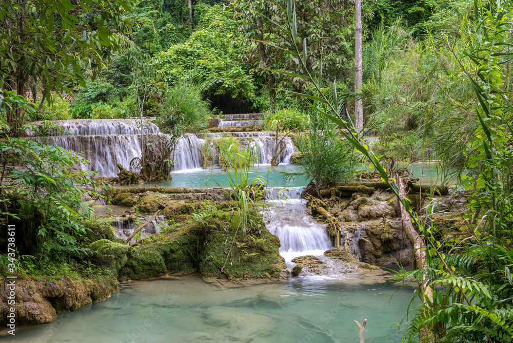 Naklejka premium Kuang Si Waterfalls, Luang Phrabang, Laos 2019, Aug.