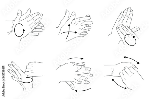 Set of icons for the hand hygiene line. A simple minimal icon. Personal hygiene, disease prevention, and medical hand washing.
