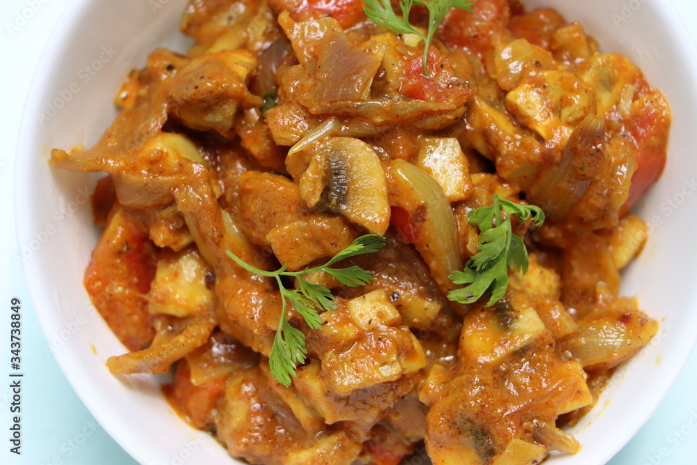 Chettinad mushroom masala, spicy dry curry of mushroom, Indian food Chettinad mushroom masala, spicy dry curry of mushroom, Indian food