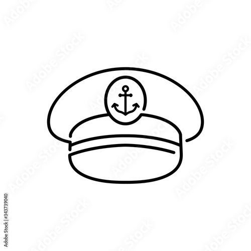 Símbolo naútico. Icono plano lineal sombrero de capitán de barco en color negro