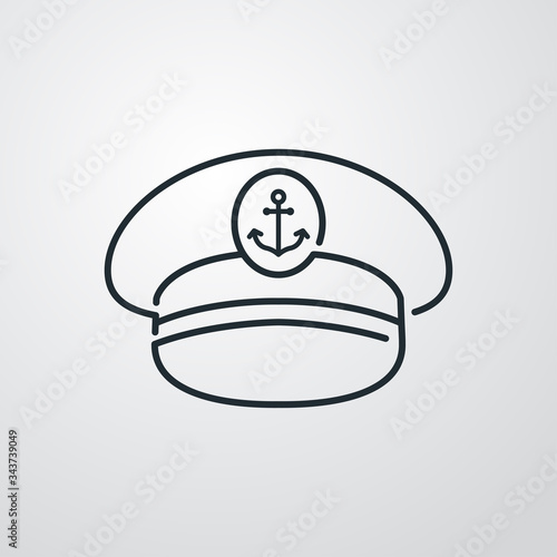 Símbolo naútico. Icono plano lineal sombrero de capitán de barco en fondo gris