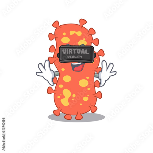 Cartoon design style of bacteroides with modern Virtual Reality headset