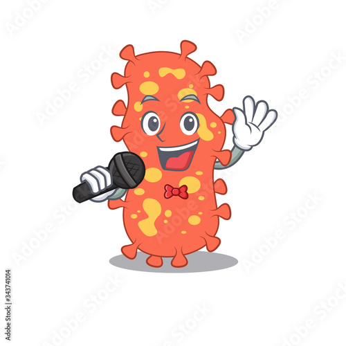 Talented singer of bacteroides cartoon character holding a microphone