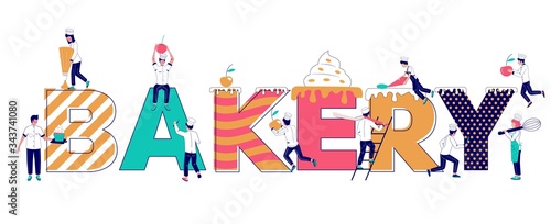 Bakery typography banner template, vector flat illustration