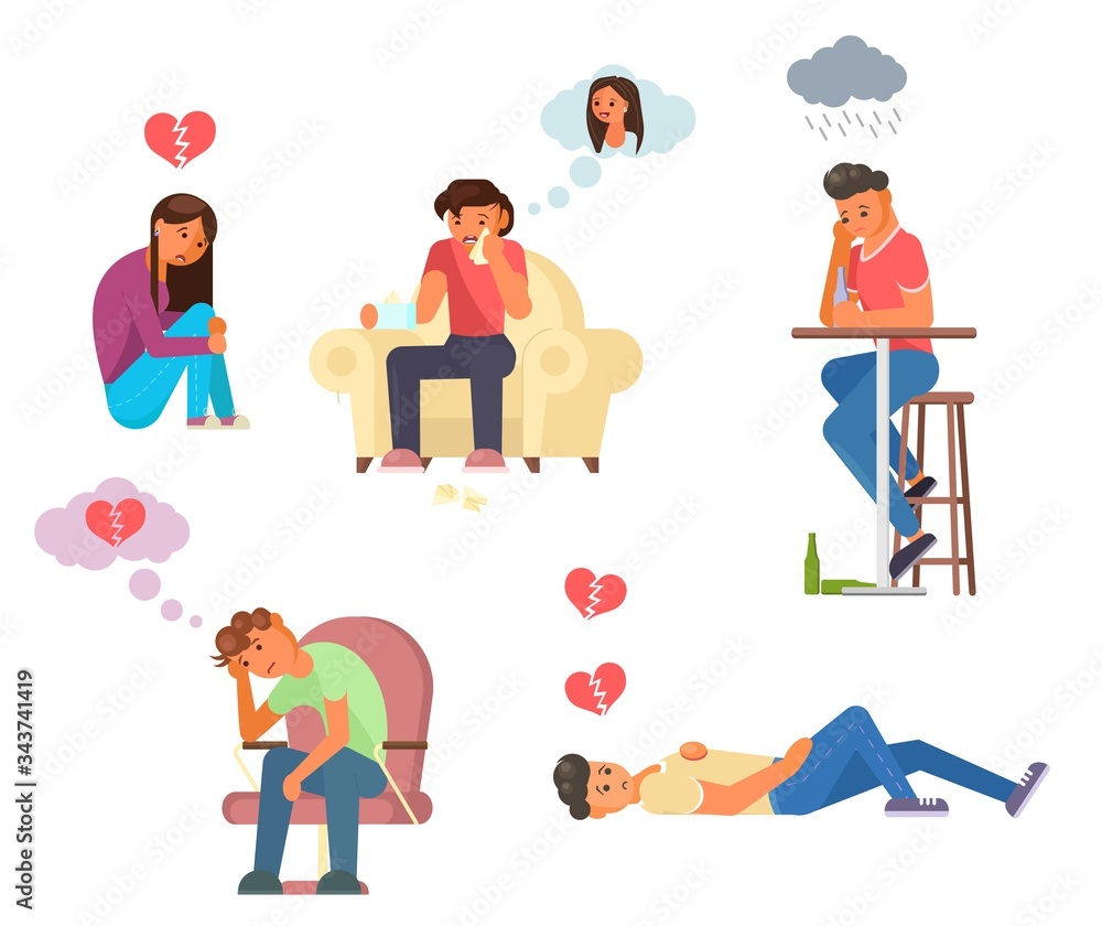 Unhappy love relationship vector flat isolated illustration