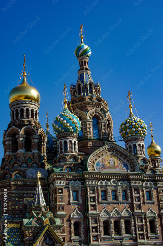 Close shot of The Church of the Spilled Blood  in St Petersburg, Russia