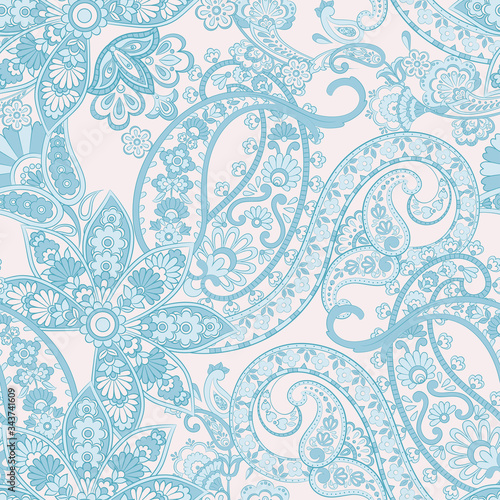 Paisley vector seamless pattern. Fantastic flower, leaves. Textile bohemian print.