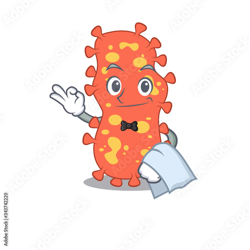 A cartoon character of bacteroides waiter working in the restaurant