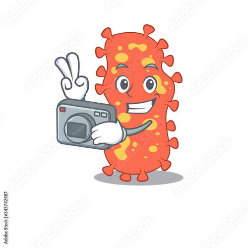 Bacteroides mascot design as a professional photographer working with camera