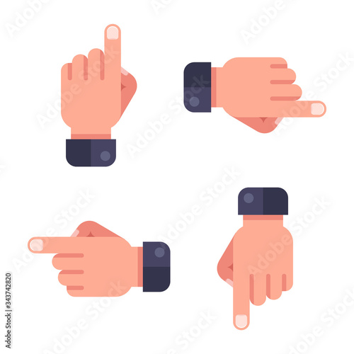set pointer. hand shows direction. flat vector illustration.