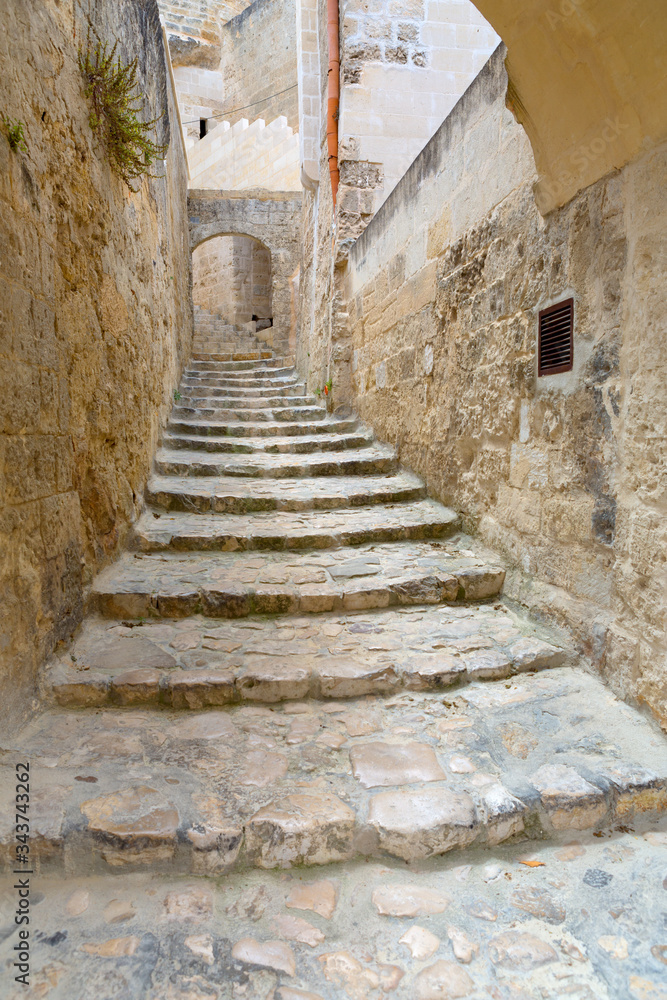 narrow street in Matera, italy