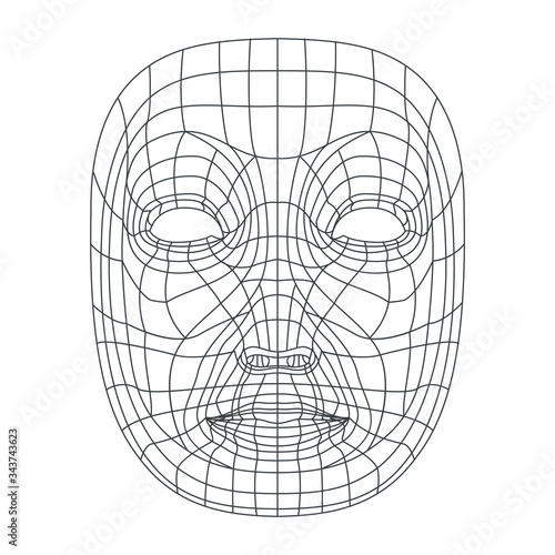 Isolated on white human face mesh 3d modeling recognition head scan vector illustration