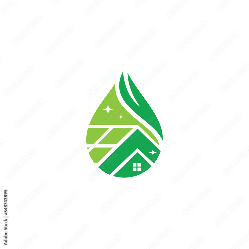 Fototapeta premium green leaves eco home, vector logo design template