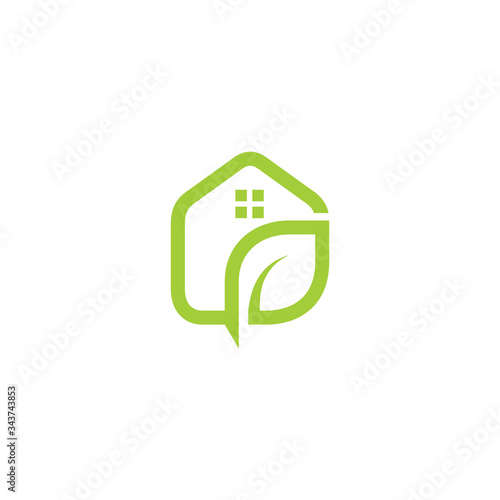 green leaves eco home Monogram Style logo, vector logo design template