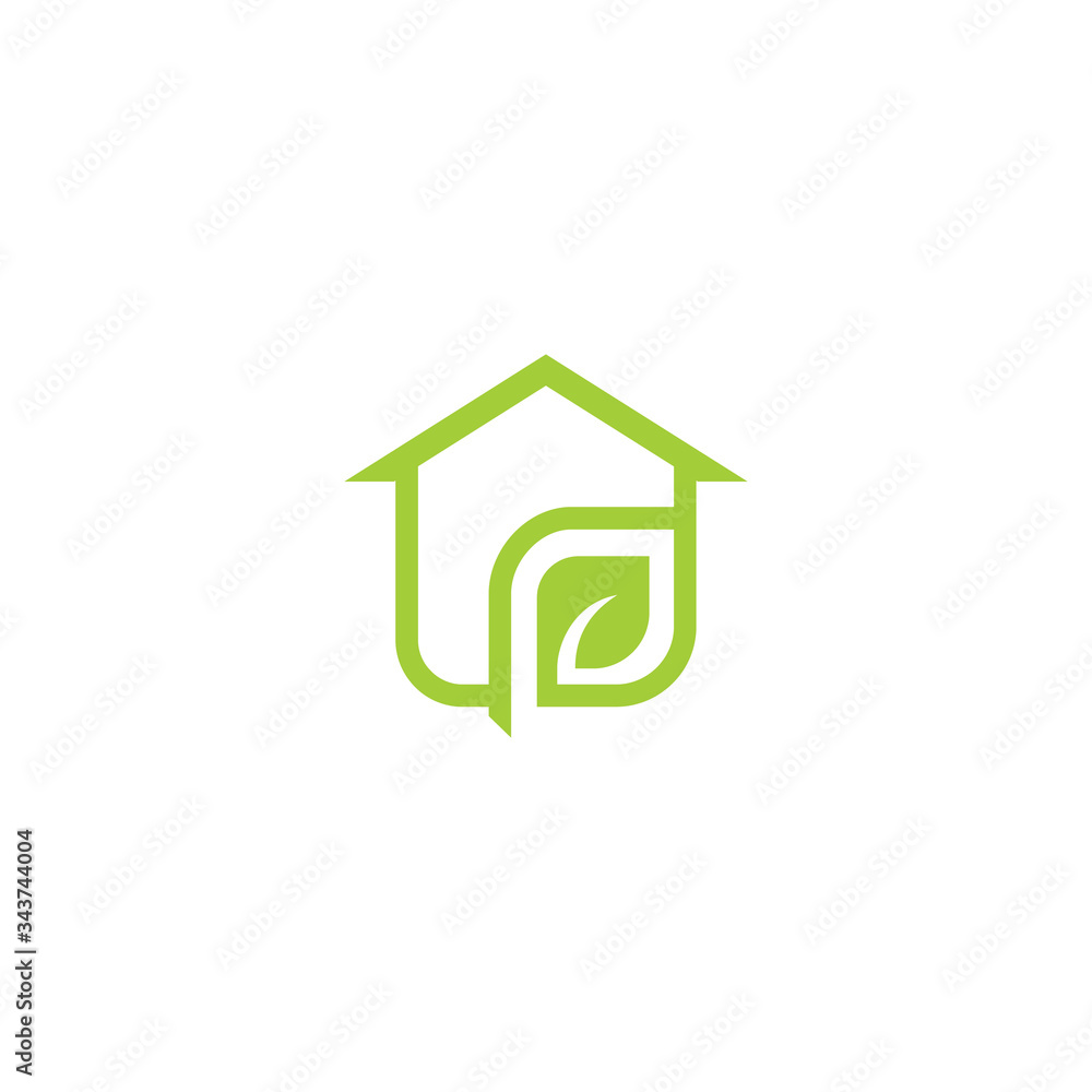 green leaves eco home Monogram Style logo, vector logo design template