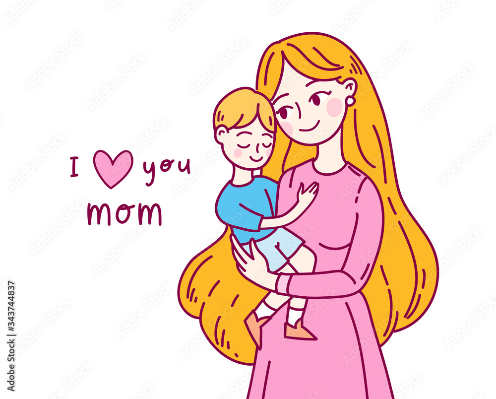 Happy friendship day. Mother and son. Doodle kawaii style Happy friendship day. Mother and son. Doodle kawaii style