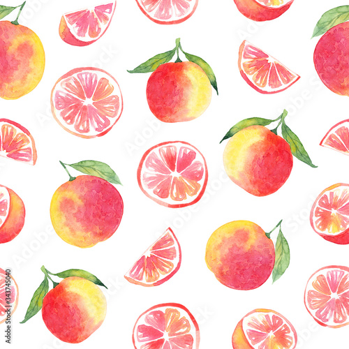 Fototapeta Naklejka Na Ścianę i Meble -  Grapefruit and watercolor stains. Watercolor seamless pattern isolated on white background