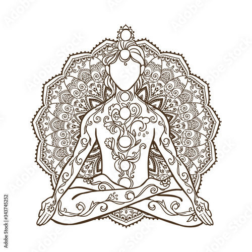 Ornament beautiful card with yoga man Vector illustration ethnic