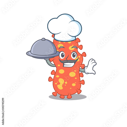 Bacteroides chef cartoon character serving food on tray