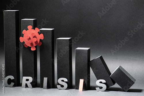 Foto Abstract crisis 3d bar chart made in black color with red coronavirus shape