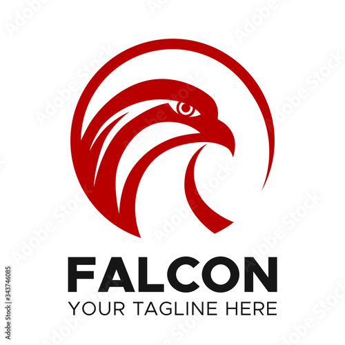 Falcon logo. Red and black head of eagle circle symbol . Vector template. 
