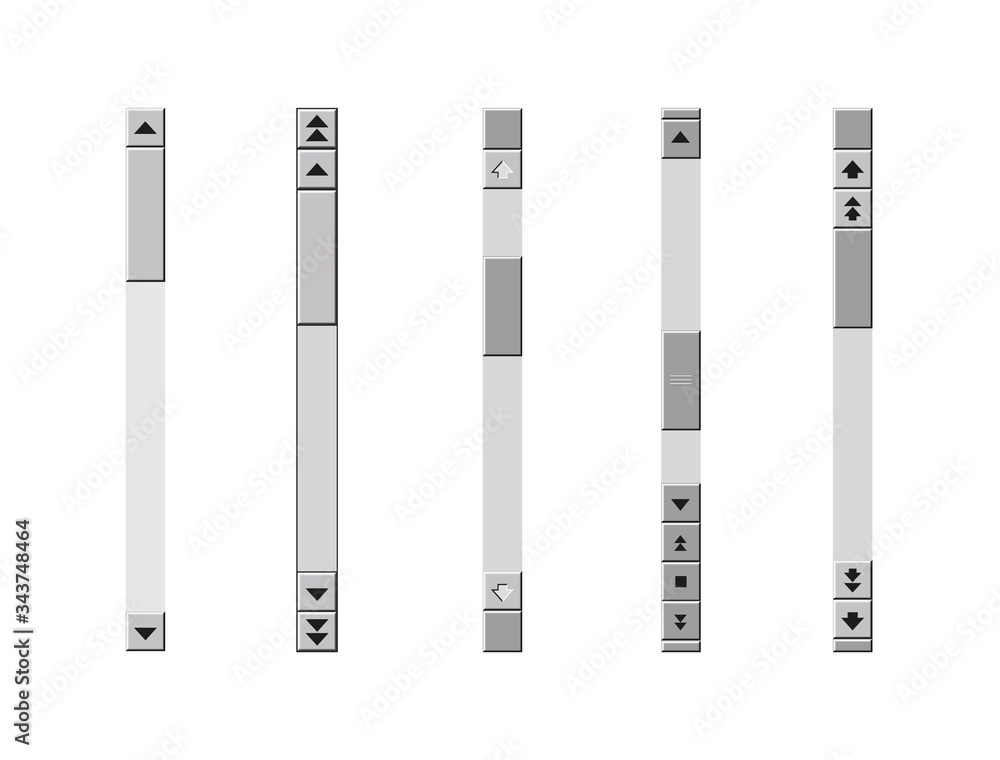 Group of scrolling illustrations. The concept of various options for graphic executions of linear and cyclic web arrows moving vertically and horizontally.