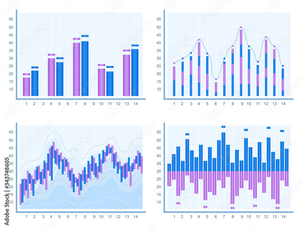Realistic 3d Detailed Graphs and Charts Signs Set. Vector