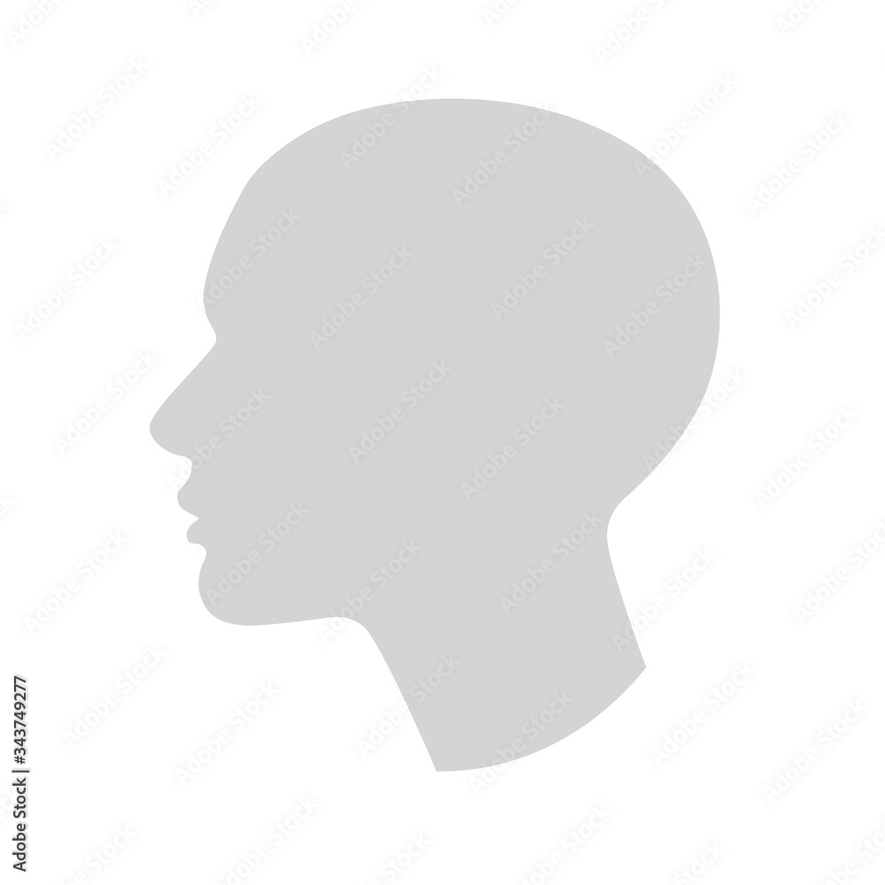 A silhouette of an anonymous human head in profile. Vector illustration of abstract concept of social element. Suitable for avatar, web design. Isolated on a white background.