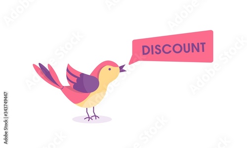 An early bird screaming about sales. Marketing doodle art design made in colorful, colored colors. The concept of retail, sales, business transactions.