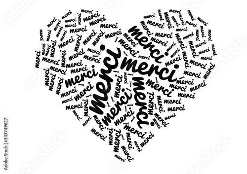 Nuage de mots merci avec un cœur, remerciement