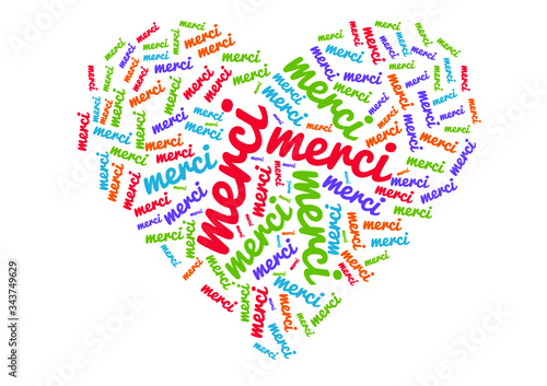 Nuage de mots merci avec un cœur, remerciement