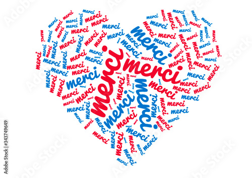 Nuage de mots merci avec un cœur, remerciement
