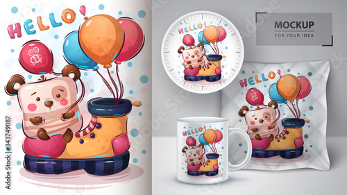 Bear with balloon poster and merchandising