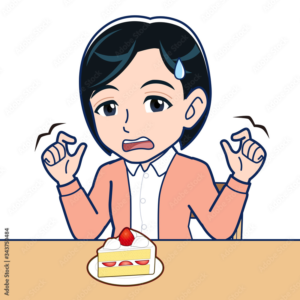 カフェでケーキを食べる女性