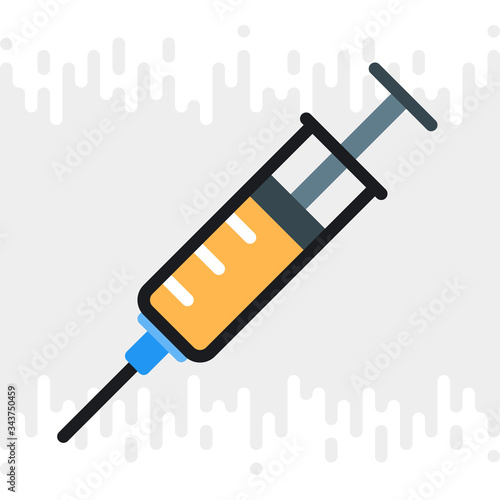 Syringe, medical injection or vaccination concept icon. Simple color version on light gray background