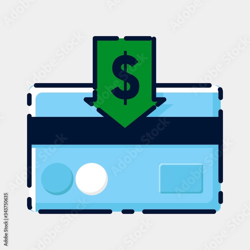 Credit, cash card. Blue with a dolar vector in the middle. Commercial translations, electronic payments. Financial design concept. Vector graphics