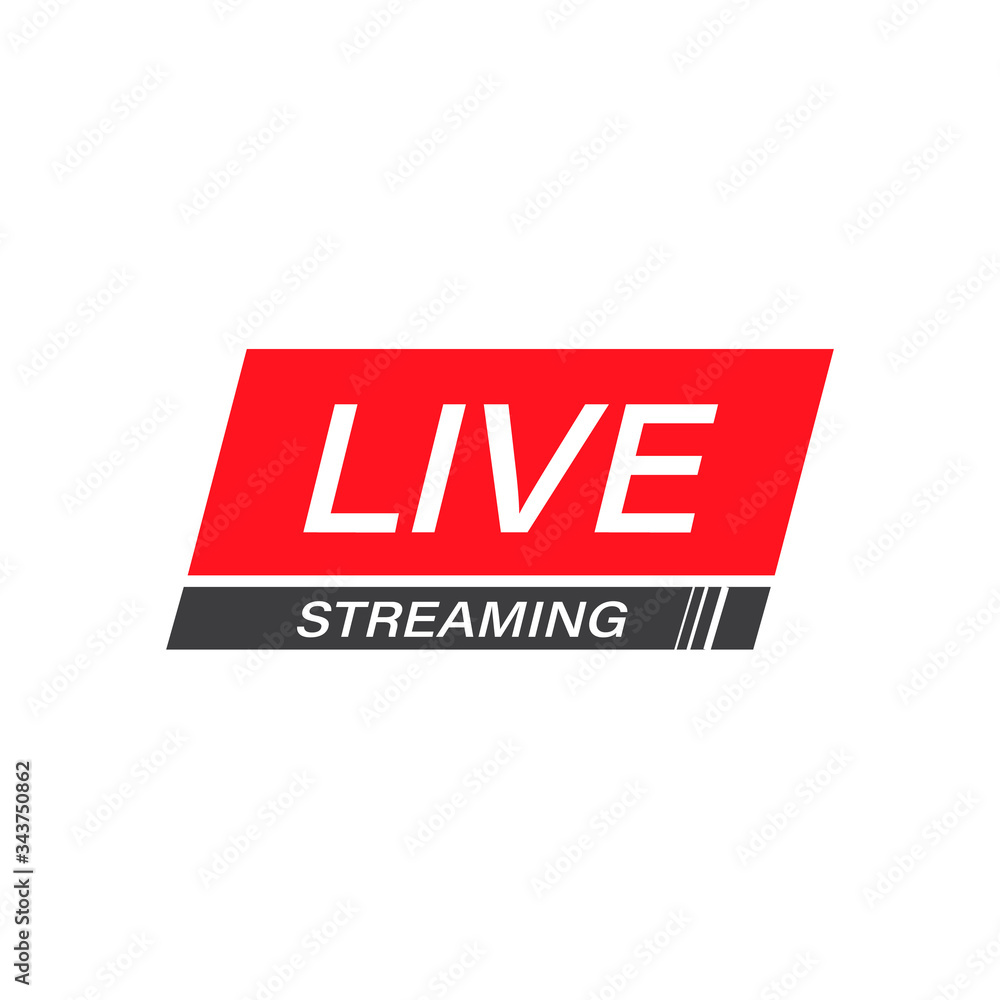 Obraz premium Live stream red vector design element with play button