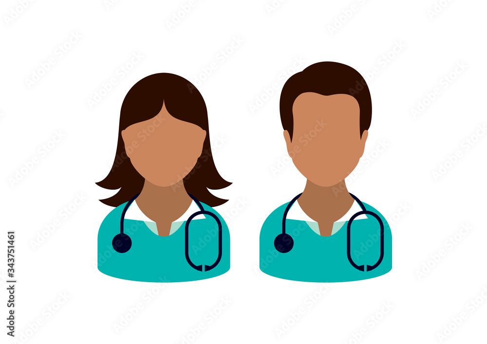 Man and woman doctors icon set vector. Doctor occupation icon set. Professional ccupation clip art. Doctor icon vector. Medic woman and man vector