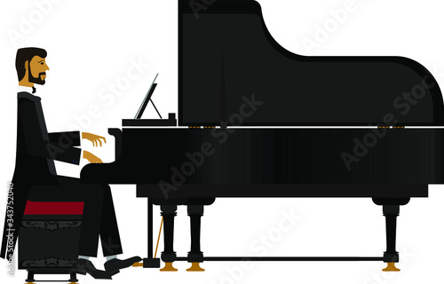 Bearded man sitting at the piano in a tailcoat