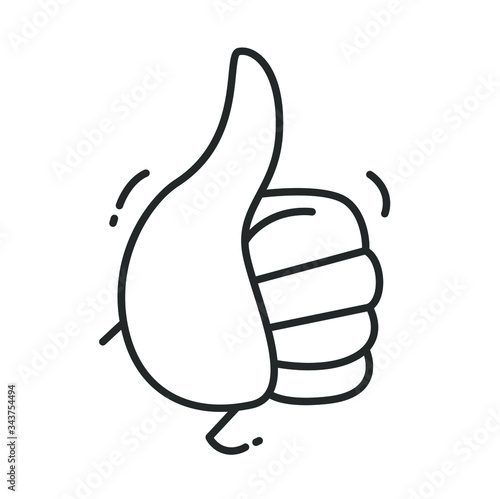 Thumbs up hand gesture line icon.Emoji showing approval and like.Vector isolated illustration.
